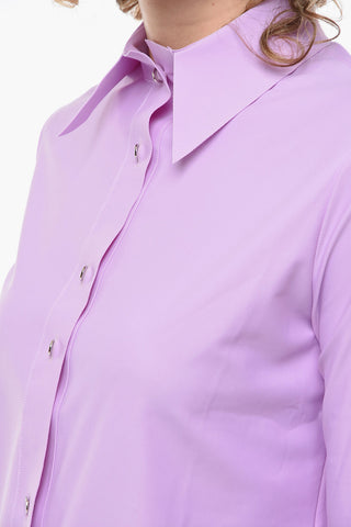 Spread Collar Stretch Fabric Shirt with Snap Buttons