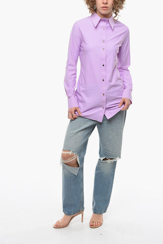 Spread Collar Stretch Fabric Shirt with Snap Buttons