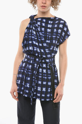 Draped Wrap-around Top with Tye-dye Print