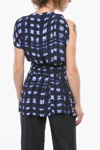 Draped Wrap-around Top with Tye-dye Print