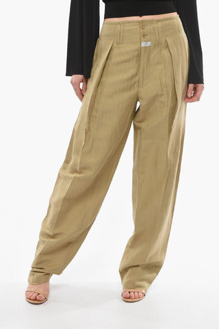 Pantaloni In Misto Lino Con Pinces