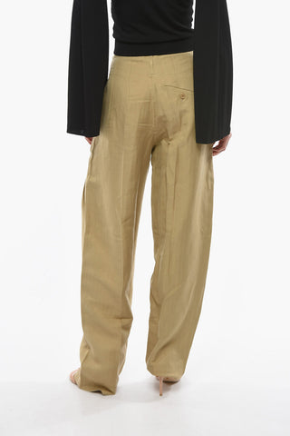Pantaloni In Misto Lino Con Pinces