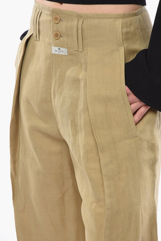 Pantaloni In Misto Lino Con Pinces