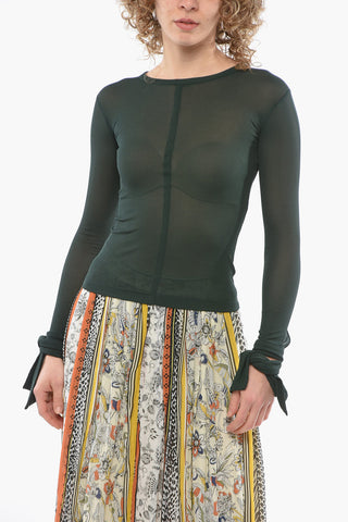 Meshed Rayon Long-sleeved Top