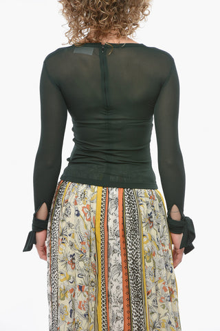 Meshed Rayon Long-sleeved Top