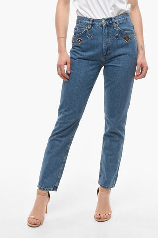 Jeans a Vita Alta JEWELED STONE con Decorazioni Gioiello