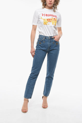 Jeans a Vita Alta JEWELED STONE con Decorazioni Gioiello