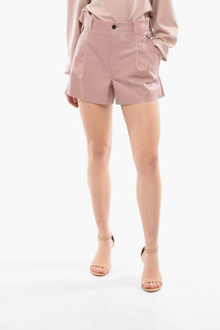Shorts in Pelle SAKIB a Vita Alta con Pieghe