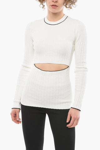 WHITE LABEL Ribbed Crew-neck Top with Cut Out Detailing