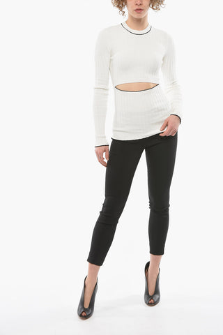 WHITE LABEL Ribbed Crew-neck Top with Cut Out Detailing