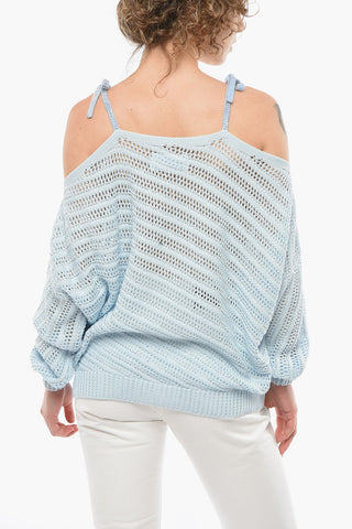 Boat Neck Oversize Sweater With Rhinestones