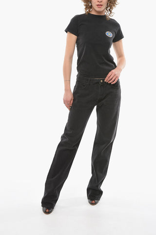 Straight-leg Denims with Ton-sur-ton Logoed Embroidery 21,5cm