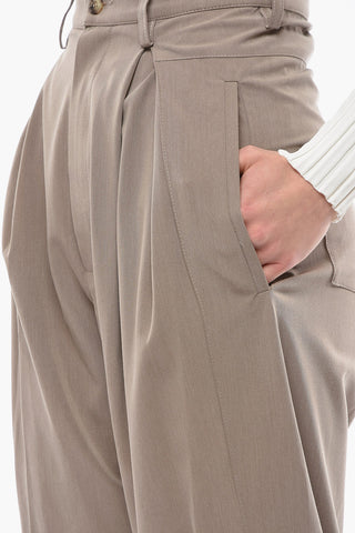 Pantaloni CHOLET in Misto Lana e Seta con Loose Fit e Vita Alta