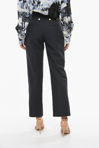 Linen and Virgin Wool Single-Pleat Pants DOLORES with Gold Buttons