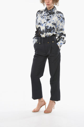 Linen and Virgin Wool Single-Pleat Pants DOLORES with Gold Buttons