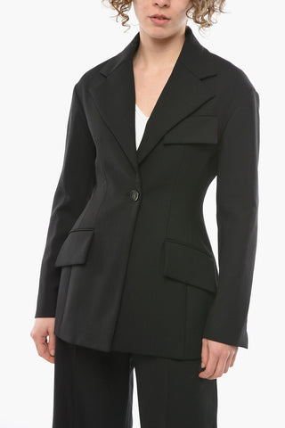 Virgin-wool-blend Sculpted Blazer with Notched Lapel