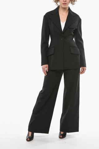 Virgin-wool-blend Sculpted Blazer with Notched Lapel