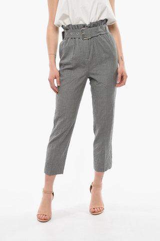 COLLECTION Pantaloni Paperbag Gessati con Cintura