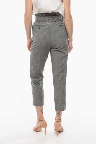 COLLECTION Pantaloni Paperbag Gessati con Cintura