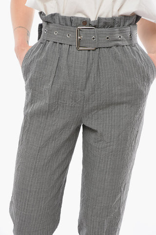 COLLECTION Pantaloni Paperbag Gessati con Cintura
