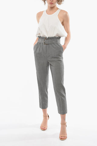 COLLECTION Pantaloni Paperbag Gessati con Cintura
