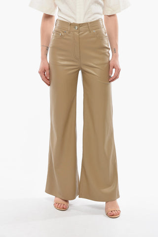 Faux Leather 5 Pockets JELENA Flared Pants with Silver Buttons