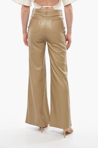Faux Leather 5 Pockets JELENA Flared Pants with Silver Buttons