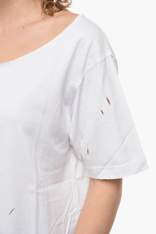 Oversized Distressed T-shirt with Application Plaqued Logo