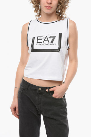 EMPORIO Elasticated Crooped Tank Top with Logo Print