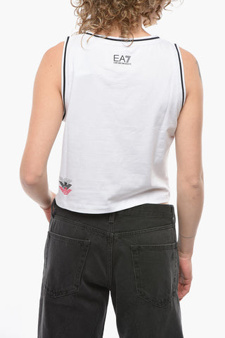 EMPORIO Elasticated Crooped Tank Top with Logo Print