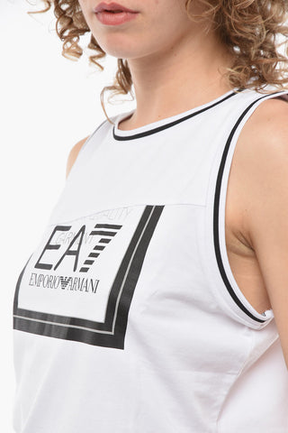 EMPORIO Elasticated Crooped Tank Top with Logo Print