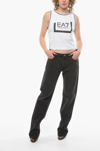 EMPORIO Elasticated Crooped Tank Top with Logo Print