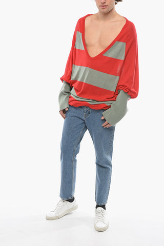 Awning Striped V-Neck Maxi Sweater