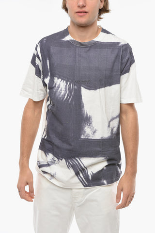 Acid Wash Effect Crew-Neck t-shirt with Lettering Logo Print