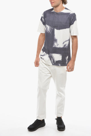 Acid Wash Effect Crew-Neck t-shirt with Lettering Logo Print