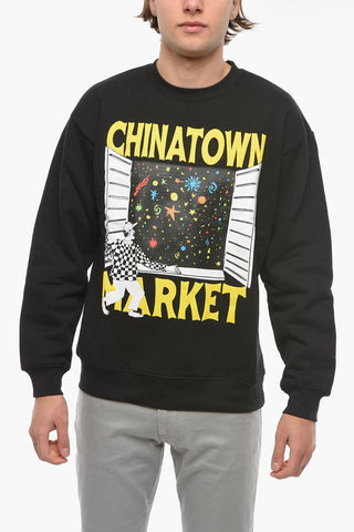 Cotton Crew-Neck Sweatshirt with Maxi Front Print