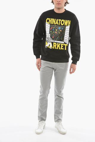 Cotton Crew-Neck Sweatshirt with Maxi Front Print