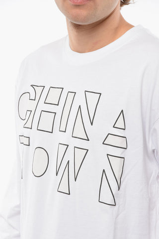 T-Shirt Girocollo a Manica Lunga con Logo Stampato
