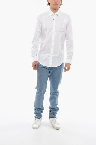 Spread Collar Solid Color Shirt
