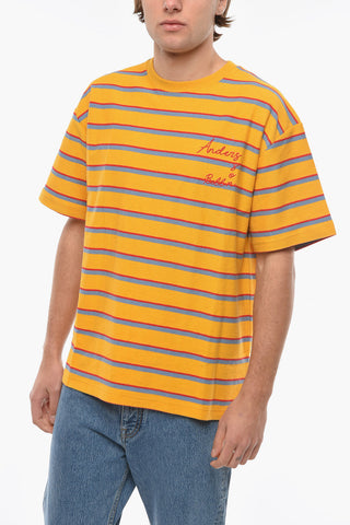 T-shirt Girocollo a Righe con Ricamo Logo