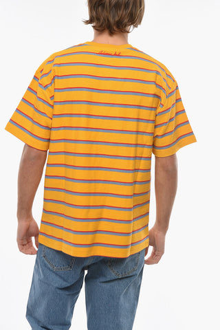 T-shirt Girocollo a Righe con Ricamo Logo