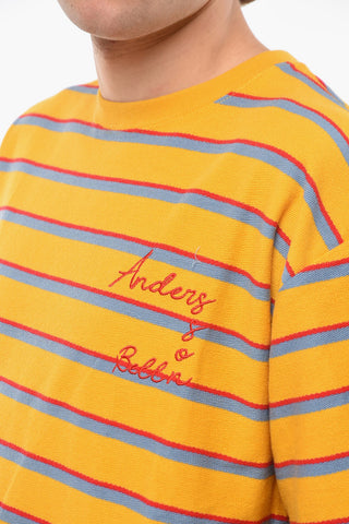 T-shirt Girocollo a Righe con Ricamo Logo