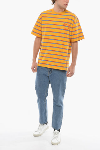 T-shirt Girocollo a Righe con Ricamo Logo
