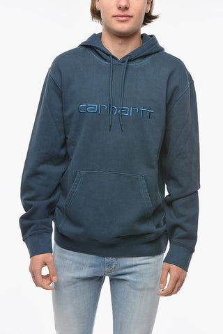Acid Wash Effect Hoodie with Embossed Logo