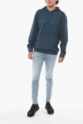 Acid Wash Effect Hoodie with Embossed Logo