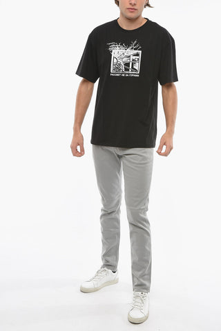 Contrasting Printed Cotton Crew-Neck T-shirt