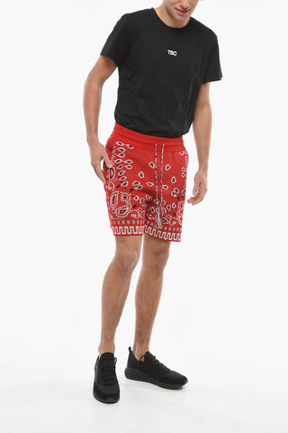Shorts in Cotone Piquè con Stampa Bandana