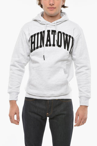 Solid Color Hoodie with Corduroy Logo
