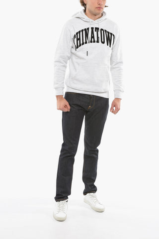 Solid Color Hoodie with Corduroy Logo