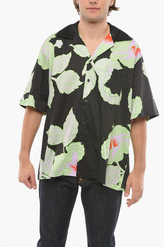 Plant-Motif Shirt with Breast Pocket